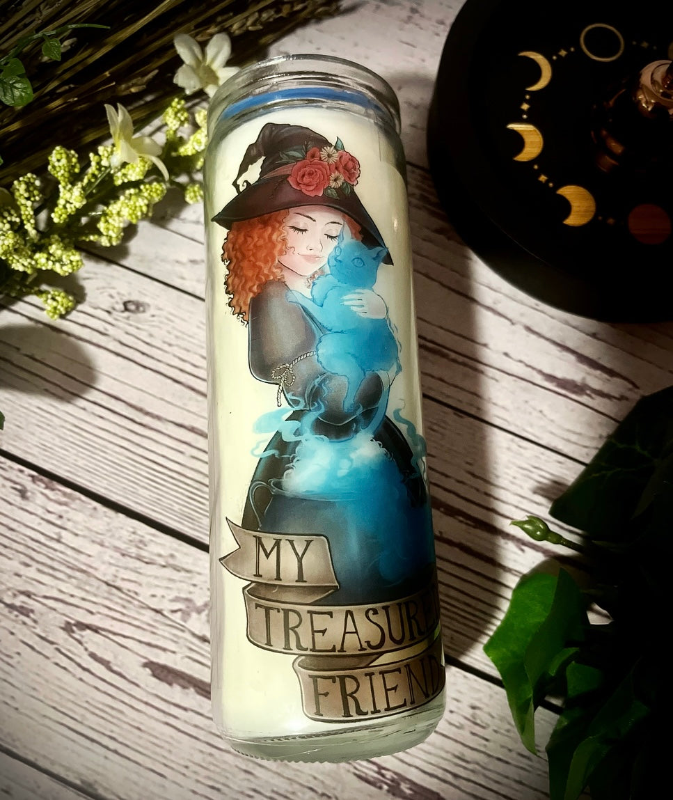 Treasured friend cat prayer candle