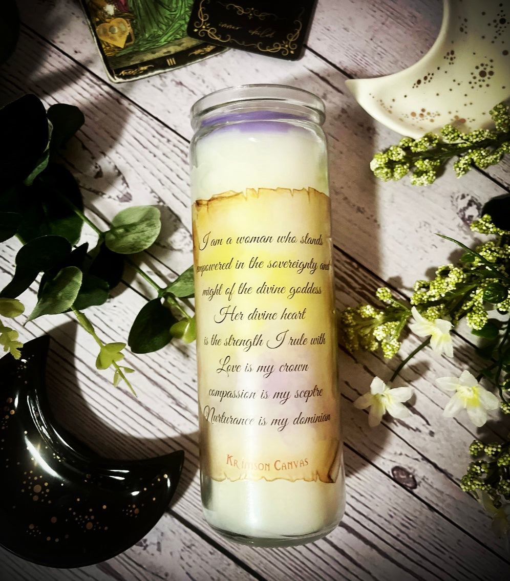 Empress Tarot Card Prayer Spell Scented Candle - Shimmer Effect